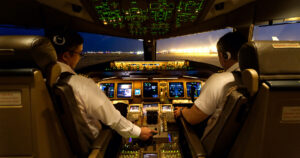 Airline Pilots in The Cockpit at Night