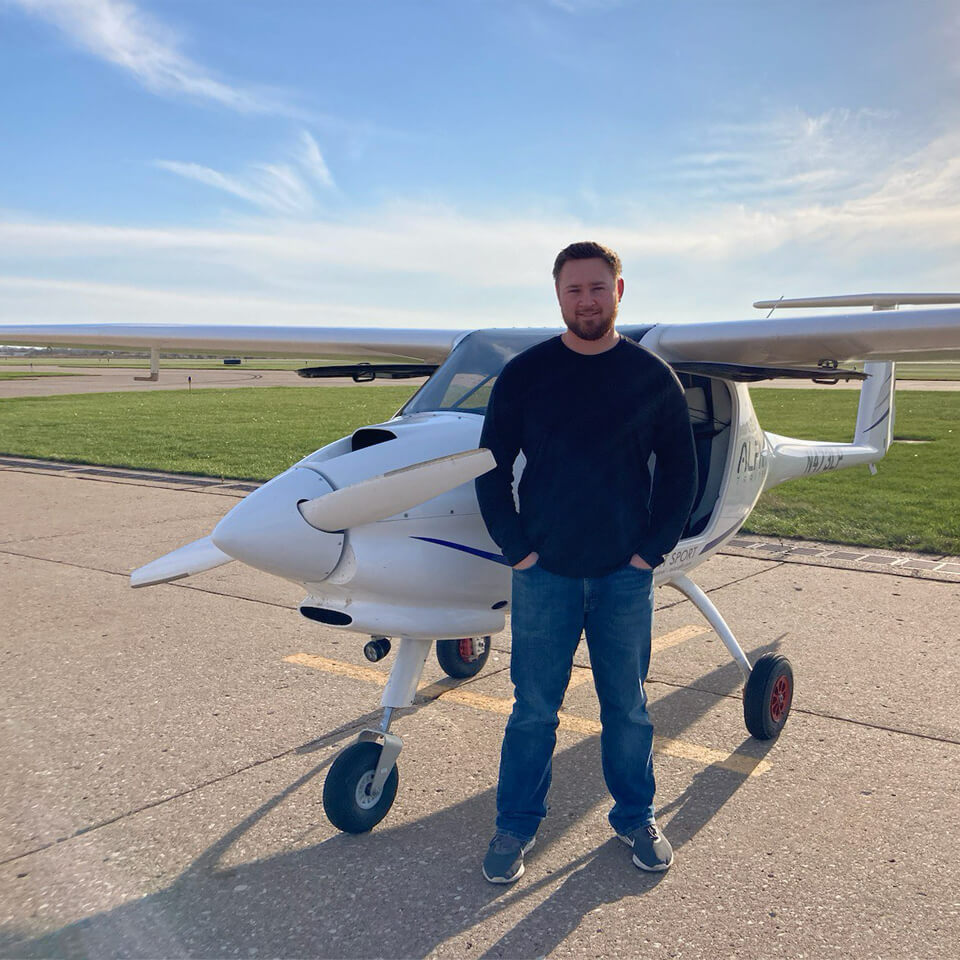 Student Pilot After Completing Training Flight at the Des Moines International Airport